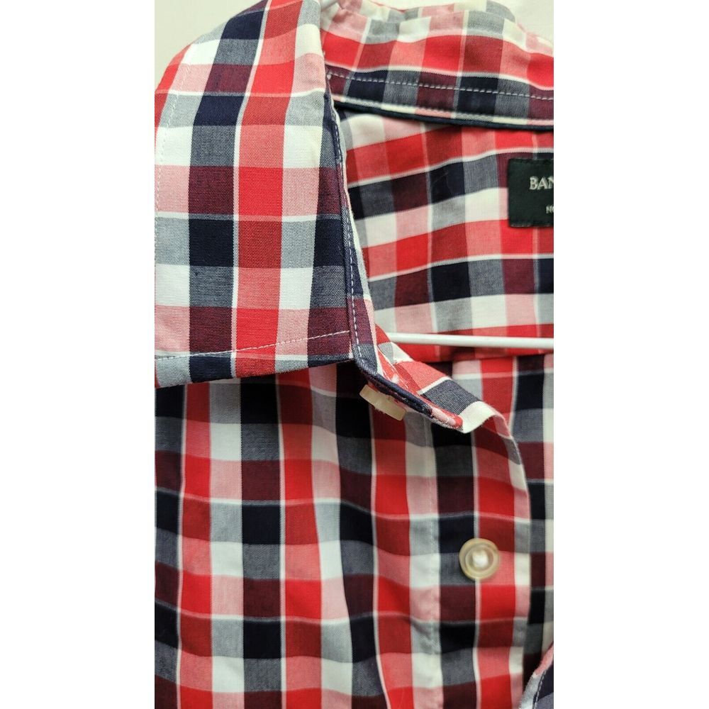 Banana Republic Button Front Shirt Top Men's XL Extra Large Black Red Plaid‎ - Picture 9 of 10